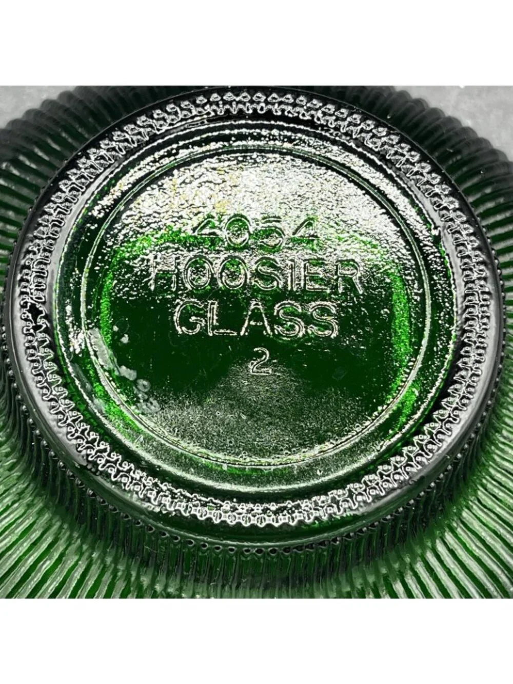 Vintage Hoosier Glass Emerald Green Ribbed Pedestal Serving Bowl 4054